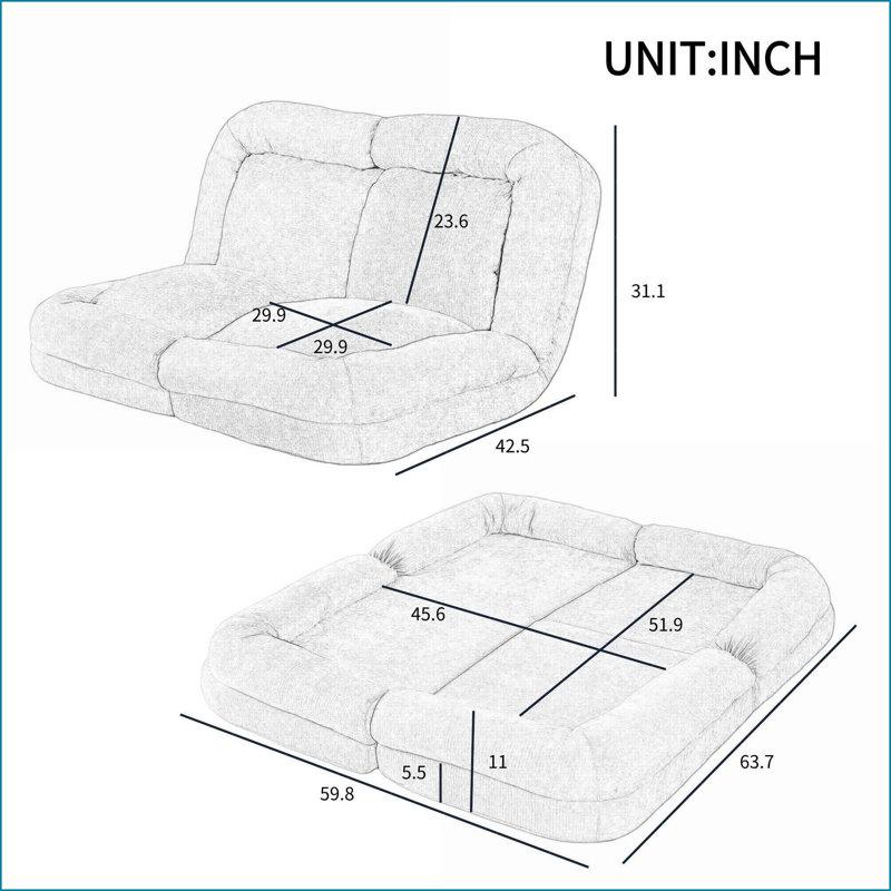 Canapé-lit convertible double réglable à 18 positions | Blanc | Profondeur du siège 63,78