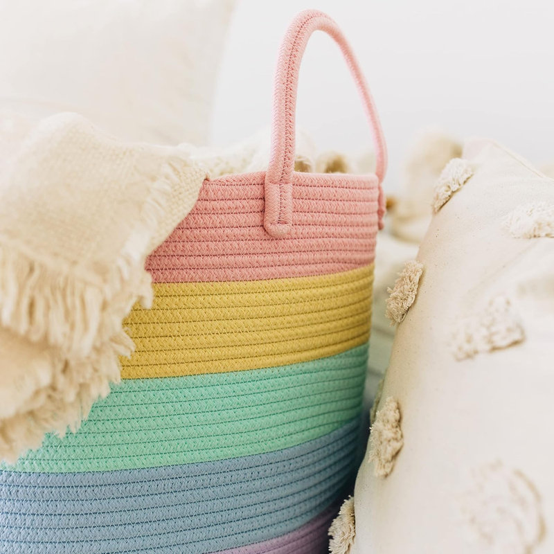 Handwoven Cotton Rope Mapes - Large Foldable & Sturdy, Natural Decorative Bin For Blankets, Toys, Laundry, Boho & Minimalist Home Decor