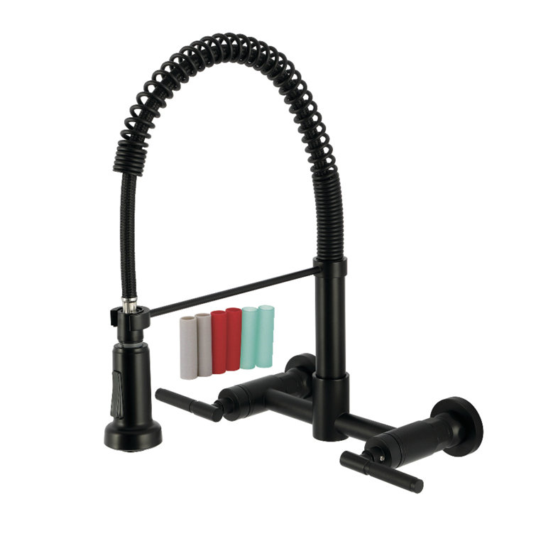 Kingston Brass Kaiser Double-Handle Wall-Mount Pre-Rinse Bridge Kitchen Faucet