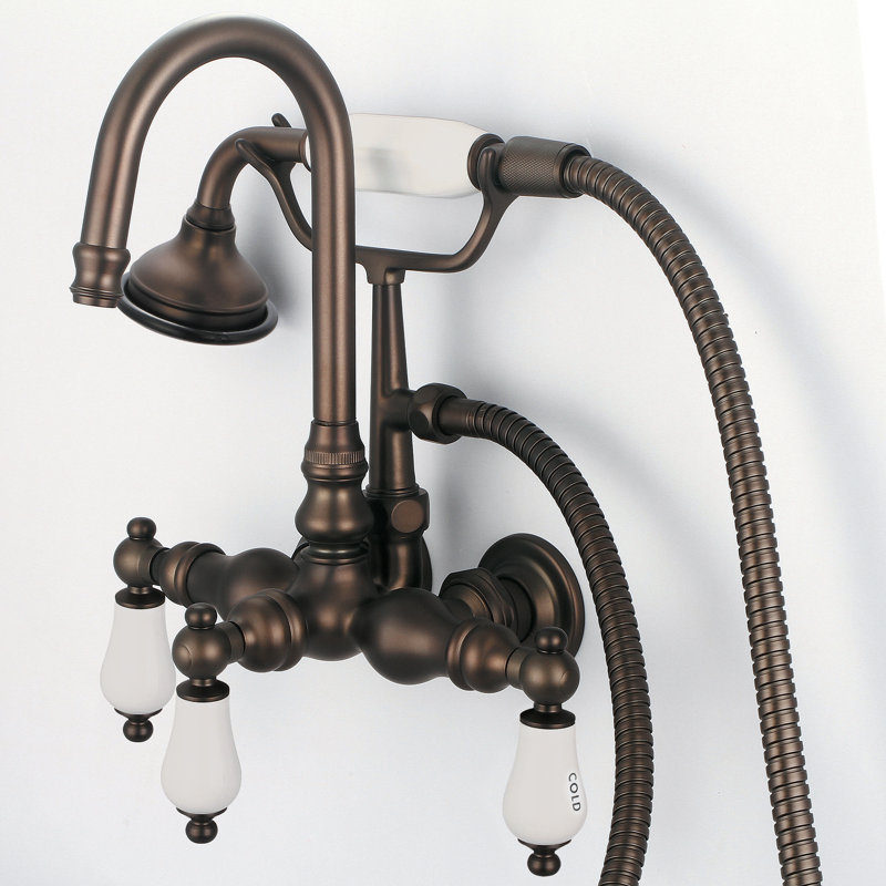 Stonington 3 Handle Wall Clawfoot Tub Faucet, Hand Polished, Richly Triple Plated Chrome Finish