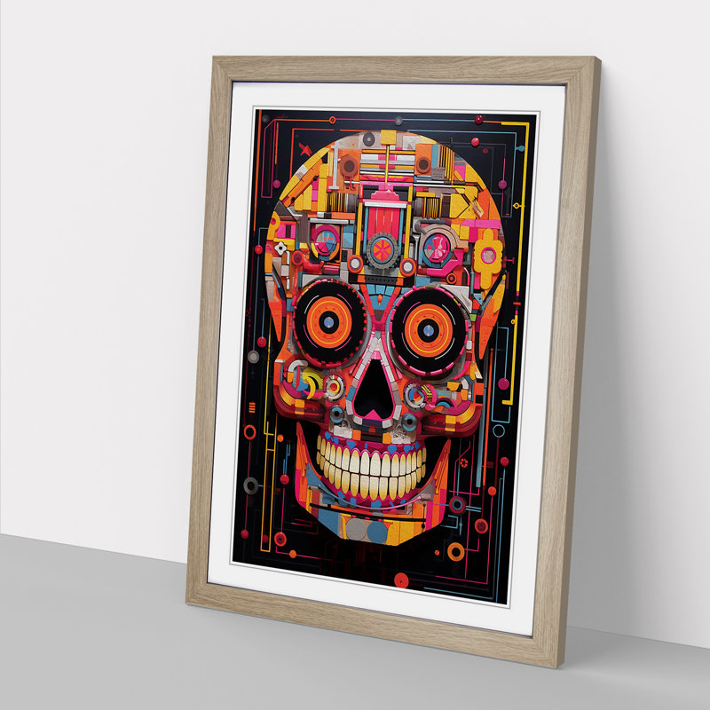 Sugar Skull Constructivism - Framed Print, 34" H x 25" W x 2" D, Oak
