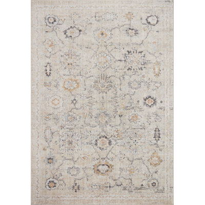 Monroe Oriental Machine Woven Polyester Area Rug in Grey/Ivory