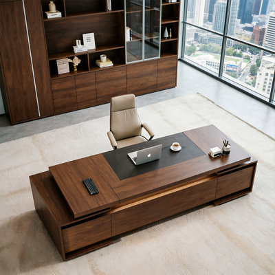 Bureau de direction rectangulaire haut de gamme en bois massif 86,61 "de style chinois