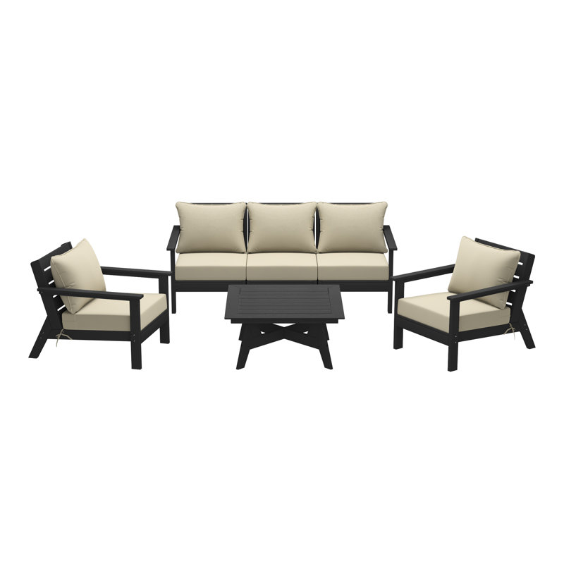 6-Piece Deep Seating Set, Beige, Black