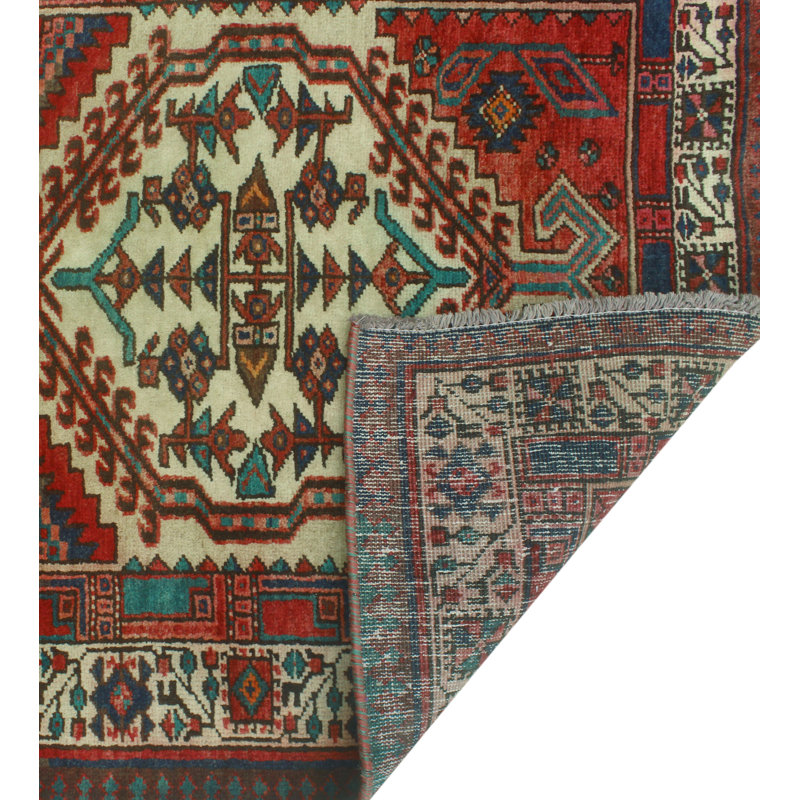 One-of-a-Kind 3'2" x 10'5" New Age Runner Wool Area Rug in Cream and Red