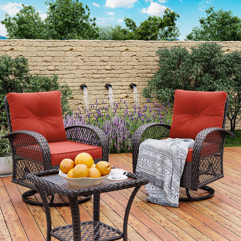 Yentin 3-Piece Rocking Chair Set with Cushions , Wine