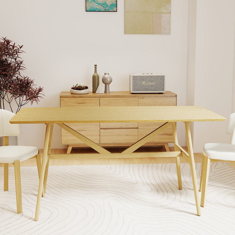 Table de salle à manger avec pieds en bois massif, Bois naturel / brun clair
