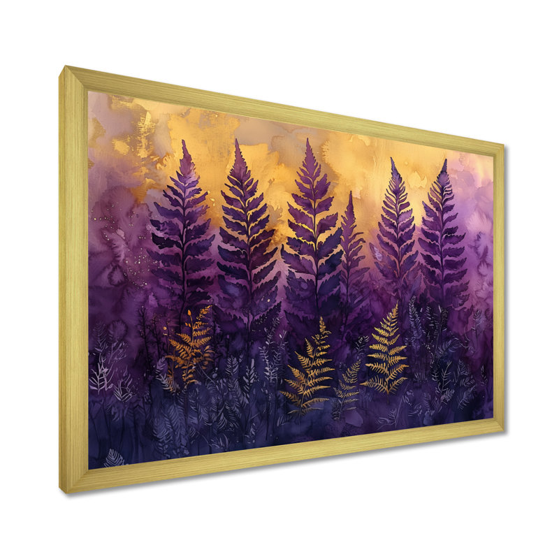 Imar Dreaming Ferns In Purple Mist, surréalisme V - art mural fougères, H 12 po x l 20 po, Doré, Floater Framed