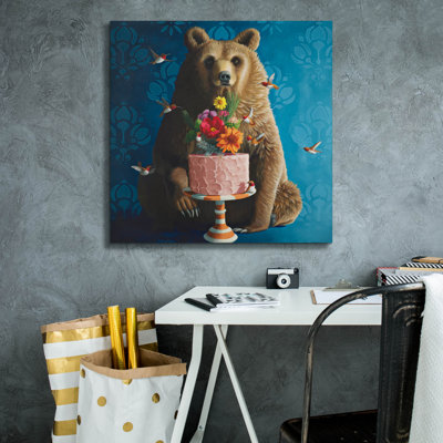  «Cake Bear On Blue» par Heather Gauthier, art mural sur toile, 26 po x 26 po