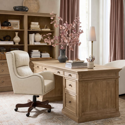 Lundgren Transitional Vegan Leather Tilting Executive Chair With Lumbar Support And Solid Base