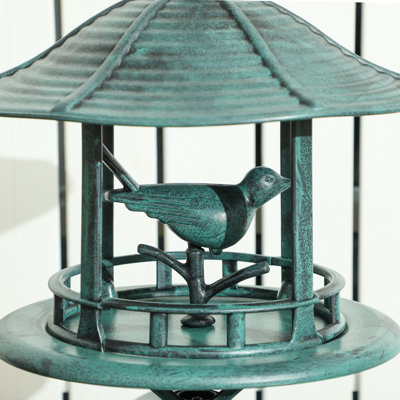 3-in-1 Garden Bird Bath Bowl Pedestal with Bird Feeder, Large Water Basin, Underneath Flower Planter, Green