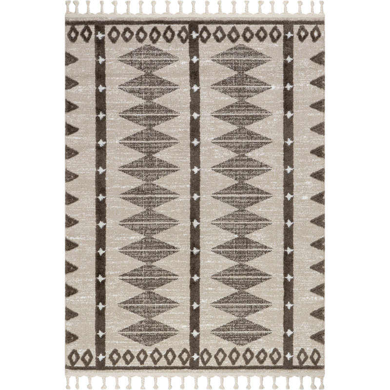 Autumn Geometric Tasseled Area Rug, Rectangle 4' x 6'