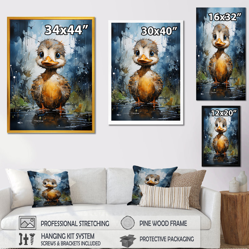 Mignon canard bleu et jaune pour chambre de bébé, Toile tendue, 40" H x 30" W