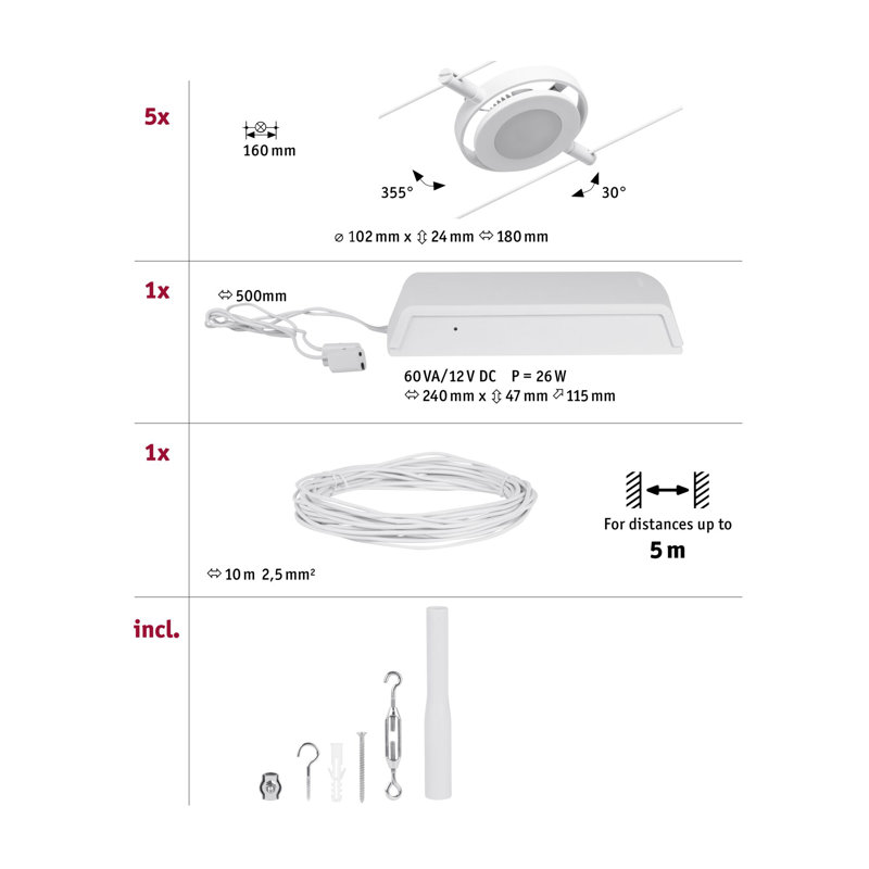 1000cm 5 -Light Track Kit, Matt White