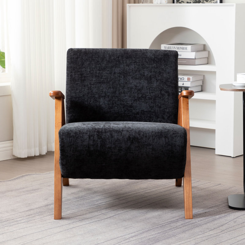 Kyajah 27.5" W Chenille Solid Wood Armchair, Black