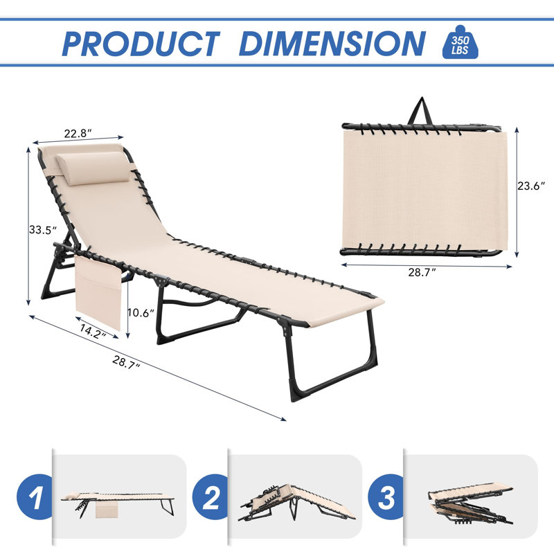 Chaise longue pliable réglable à 5 positions, Beige