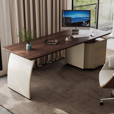Bureau rectangulaire à 3 tiroirs en bois manufacturé brun noisette + kaki