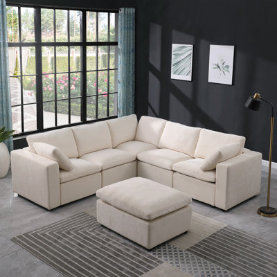 Canapé modulaire modulaire, canapé convertible en forme de L, canapé modulaire avec repose-pieds, canapé 6 places avec méridienne réversible pour le salon. Beige