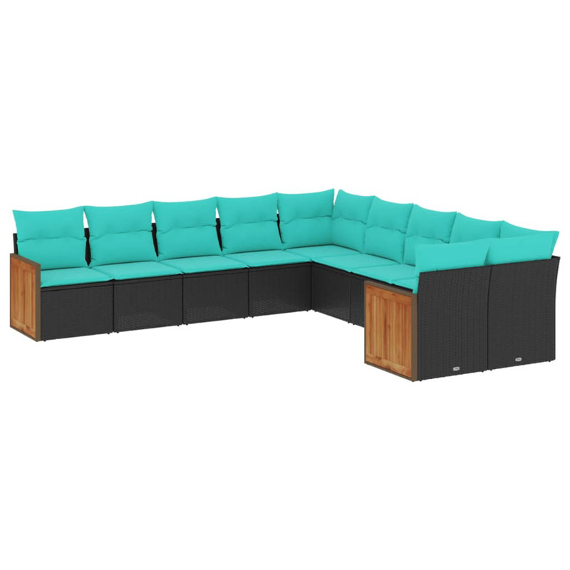  Ensemble de canapé de patio 10 pièces avec coussins en rotin de polyester noir