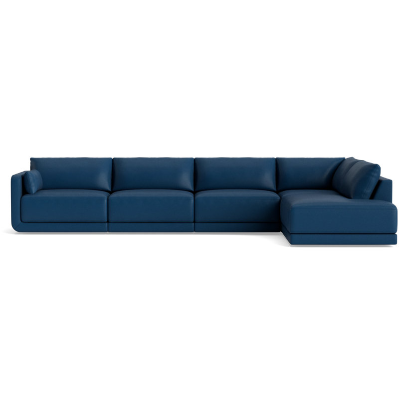 Eva Leather Modular Sectional, Bison Deep Blue Top Grain Leather, Right Hand Facing
