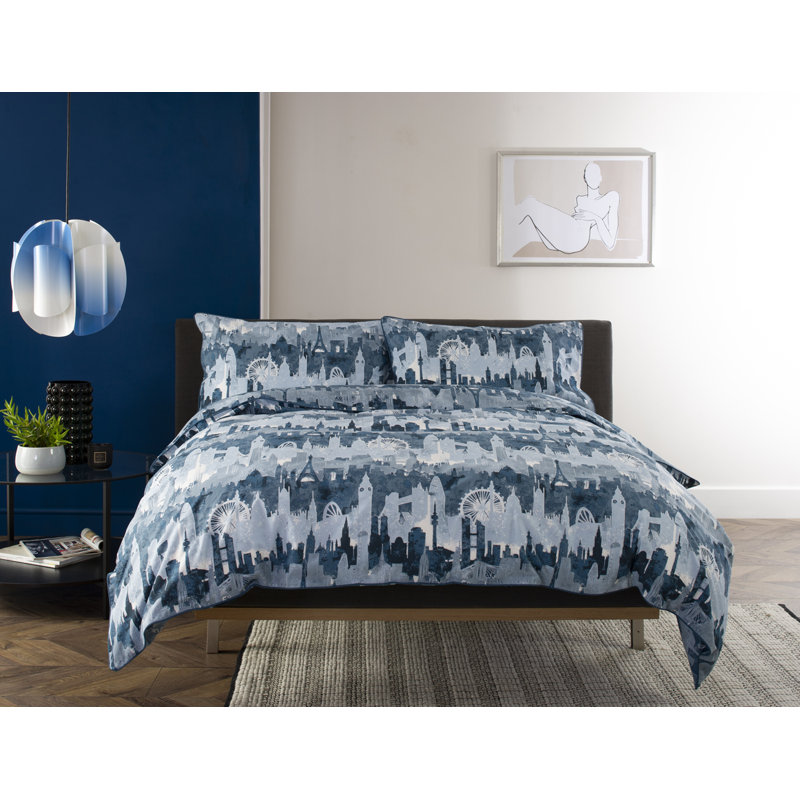 Cotton Abstract Duvet Cover Set with Pillowcases, Super King - 2 Standard Pillowcases
