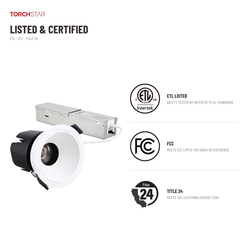 Luminaire encastré DEL LumeX 3 po à cardan antiéblouissement, sans boîtier, avec bordure étroite, 5CCT 2700K-5000K sélectionnable, 580LM 10W, IRC 90+, gradable, étanche à l'air (norme IC), résistant à l'humidité