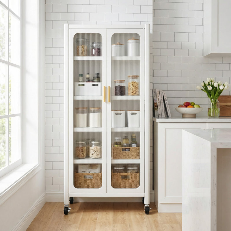 Armoire de rangement 65 po à plusieurs niveaux avec portes transparentes et tablettes réglables