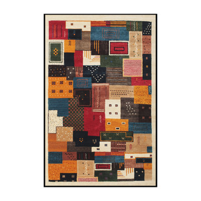 Tapis orange/bleu/brun contemporain