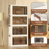 Plastic Stackable Storage Bins, 4 Pack 72QT Folding Storage Boxes with Doors and Wheels Closet Organizers and Storage Open Front Home Containers Boxes for Bedroom Dorm