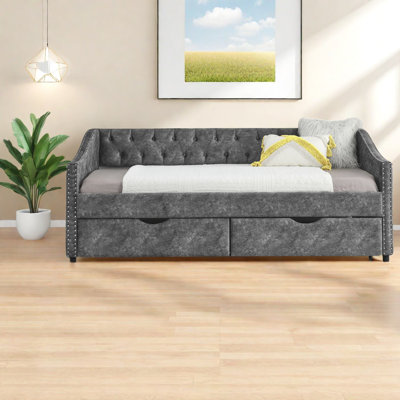 Lit simple tapissier avec rangement moderne