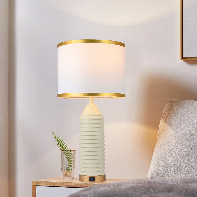 Jahsun 27‘’ Modern White/ Gold USB Table Lamps with LED Bulbs (Set of 2)