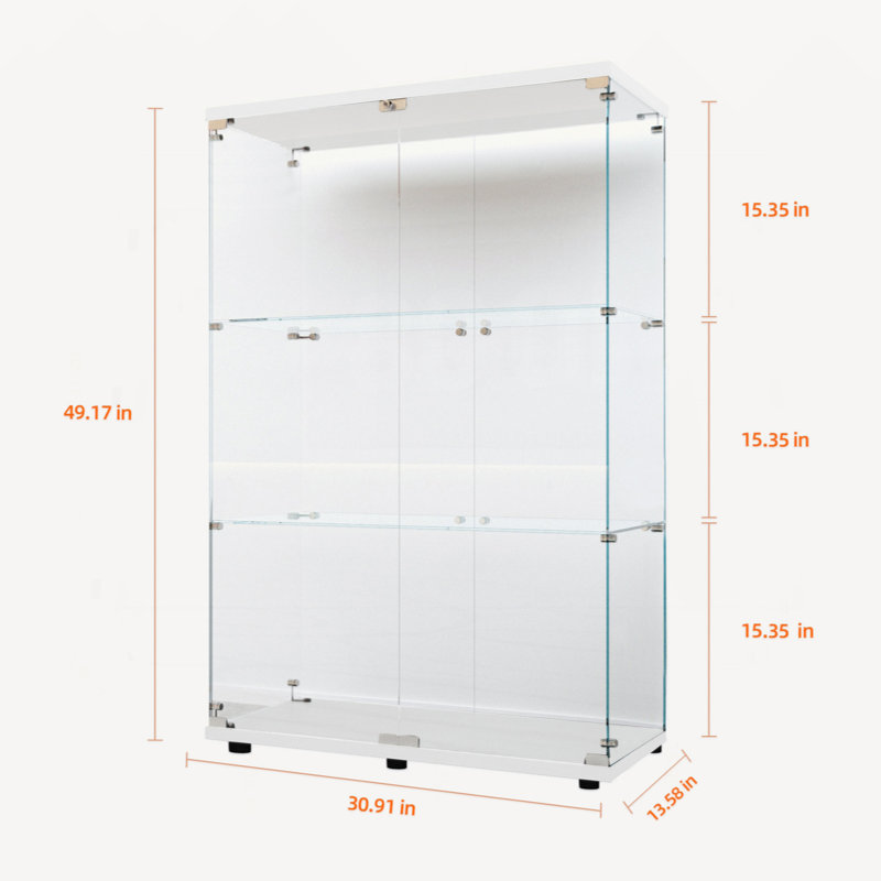 Tempered Glass Display Cabinet,Wine Cabinet,Storage Cabinet,File Cabinet,With Bluetooth LED Light Strip,Adjustable Floor Feet,Suitable For Uneven Ground,Can Be Placed Anywhere
