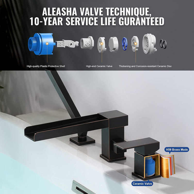 Oil Rubbed Bronze Waterfall Tub Faucet with Hand Shower