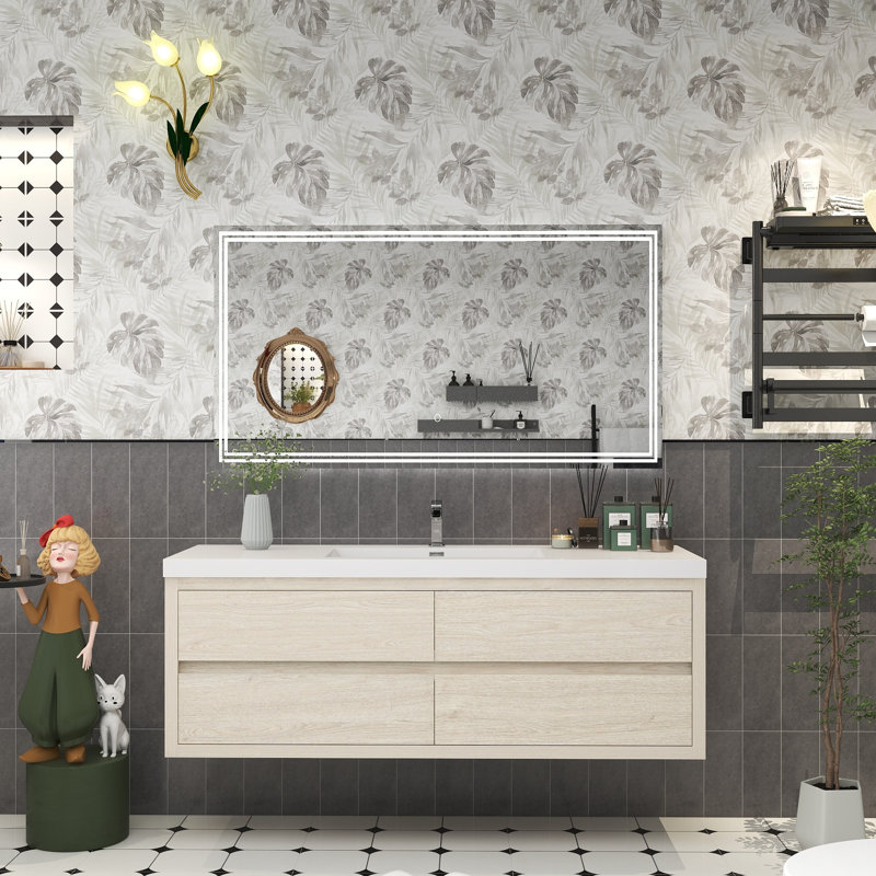 Cresco 59'' Single Bathroom Vanity with Acrylic Top, Light Wood