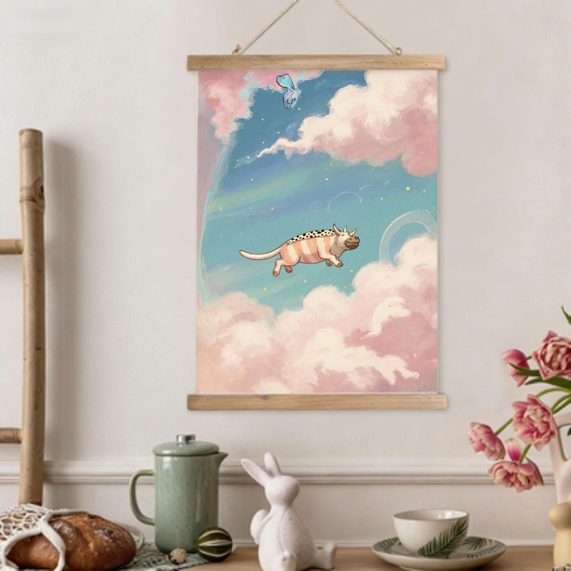 Nuage, saut de nuage, art mural volute suspendu, cintre en bois intégré, 16 x 24