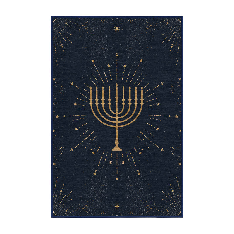 Soft Plush Findley Hanukkah Modern & Contemporary Abstract Area Rug in Gray – Navy Binding, 2x3