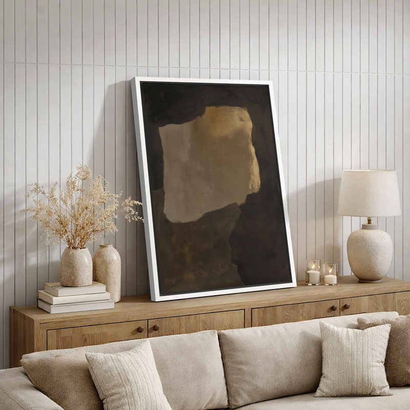 Abstrait, art de bloc brun foncé, photos de salon, impression sur toile encadrée, H 24 po x l 16 po x P 1,5 po, Cadre blanc