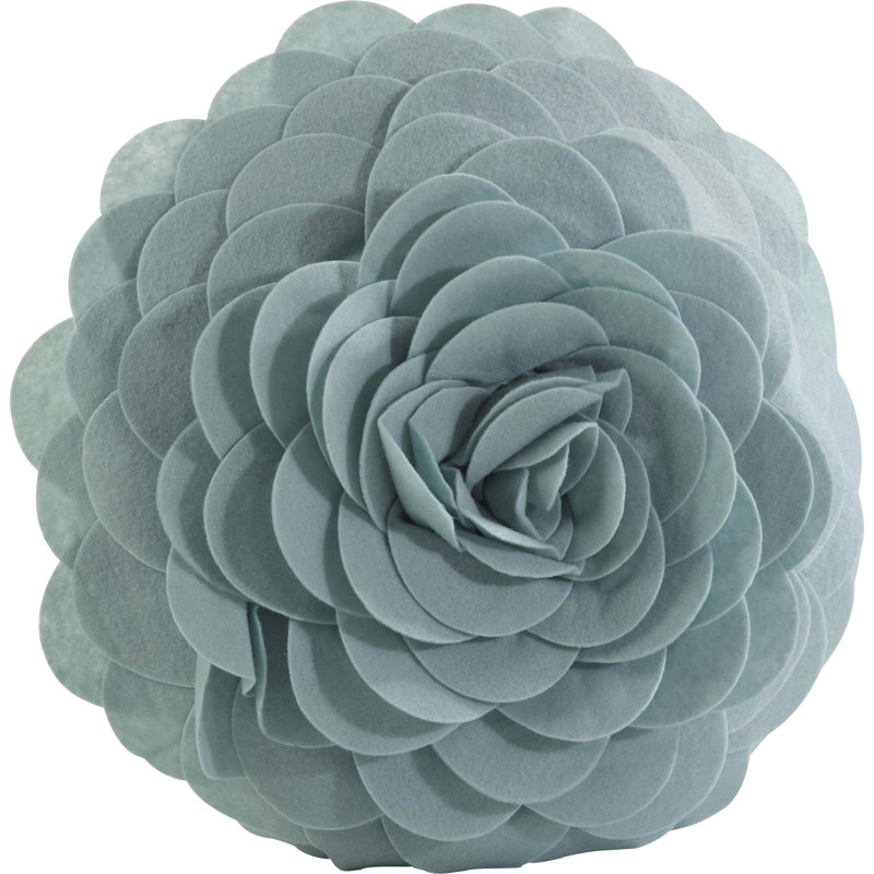 Aqua Round Flower Design Polyester Throw Pillow