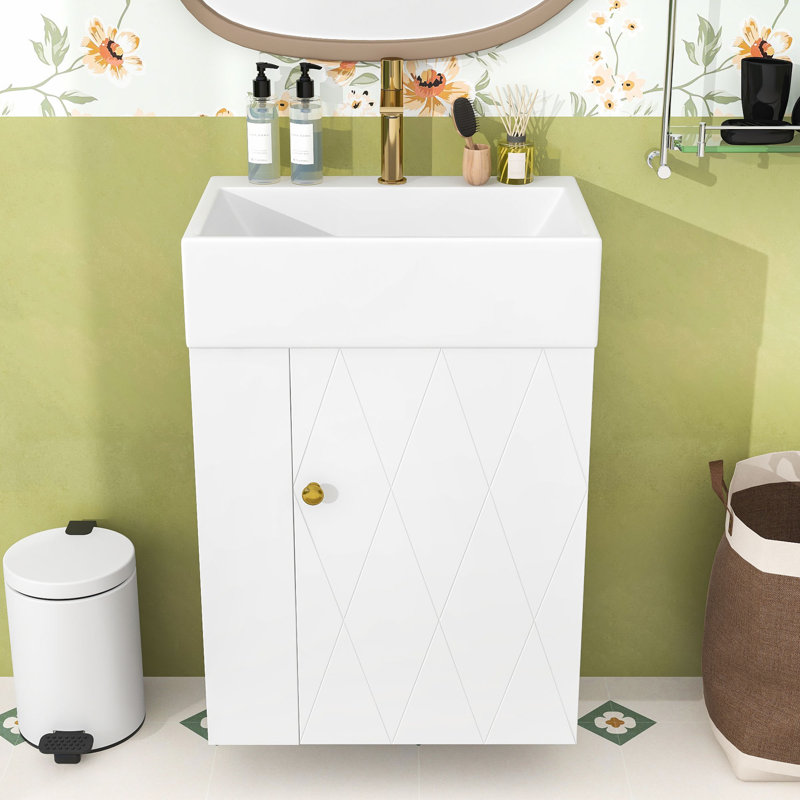 Meuble-lavabo mural de 20 po avec panneau de fibres à densité moyenne durable, Blanc