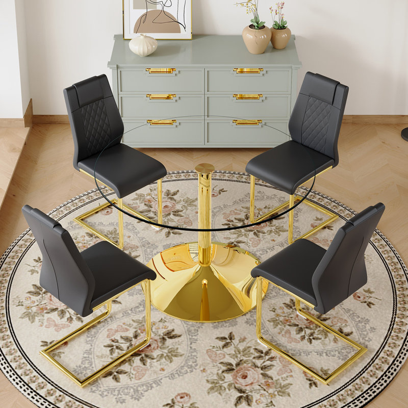 5 - Piece Pedestal Dining Set, 29.5" H x 47" L x 47" W, Black