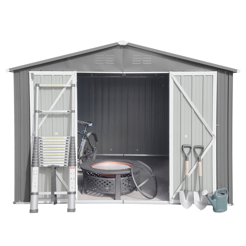 10Ftx12ft Metal Shed Grey - Strong And Stable Structure Storage To Wear Weathering, Gray