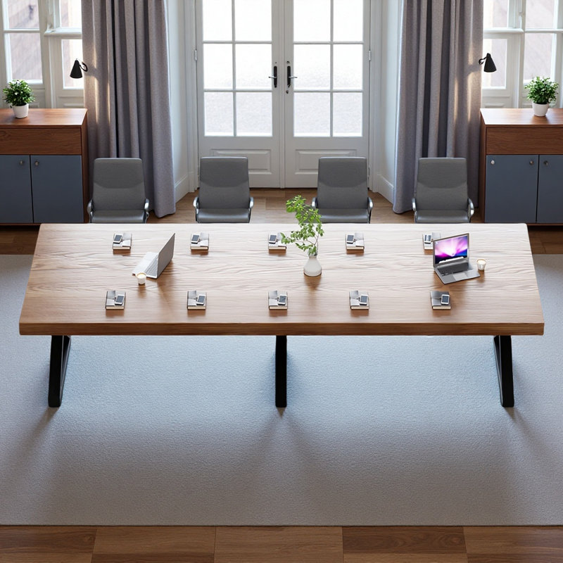 Walnut-coloured rectangular solid wood conference, 29.53" H x 118.11" L x 47.24" D