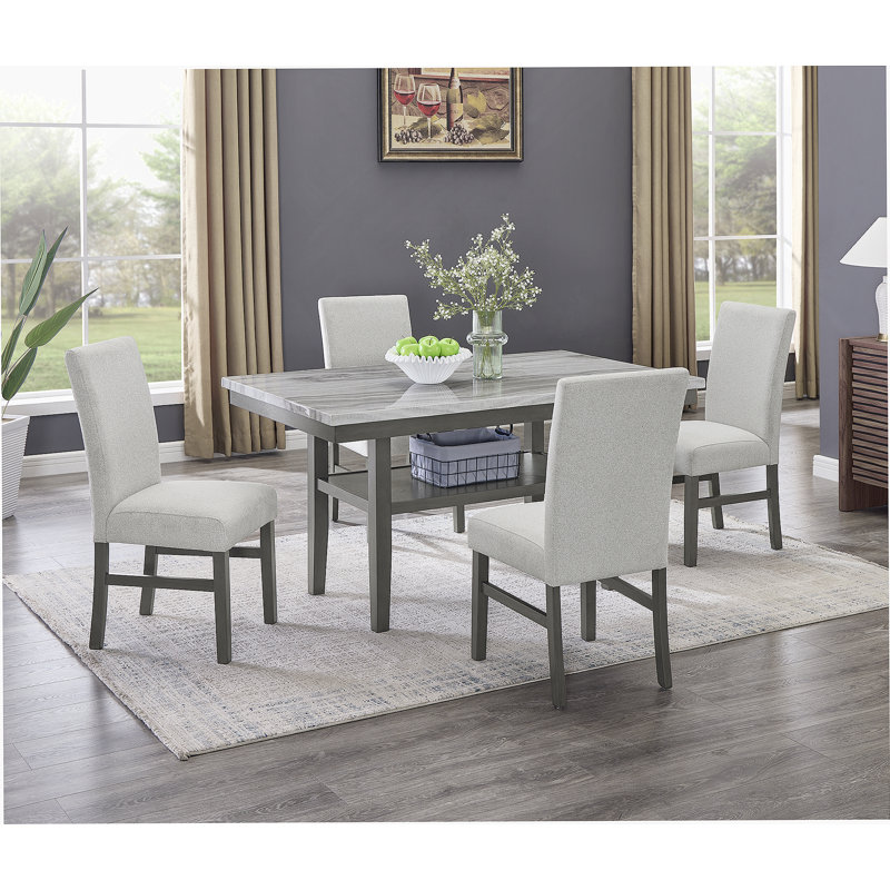 Ensemble de salle à manger 5 pièces 60 "en faux marbre gris - table rectangulaire avec 4 chaises, pouvant accueillir jusqu'à 6 personnes - Finition gris moderne