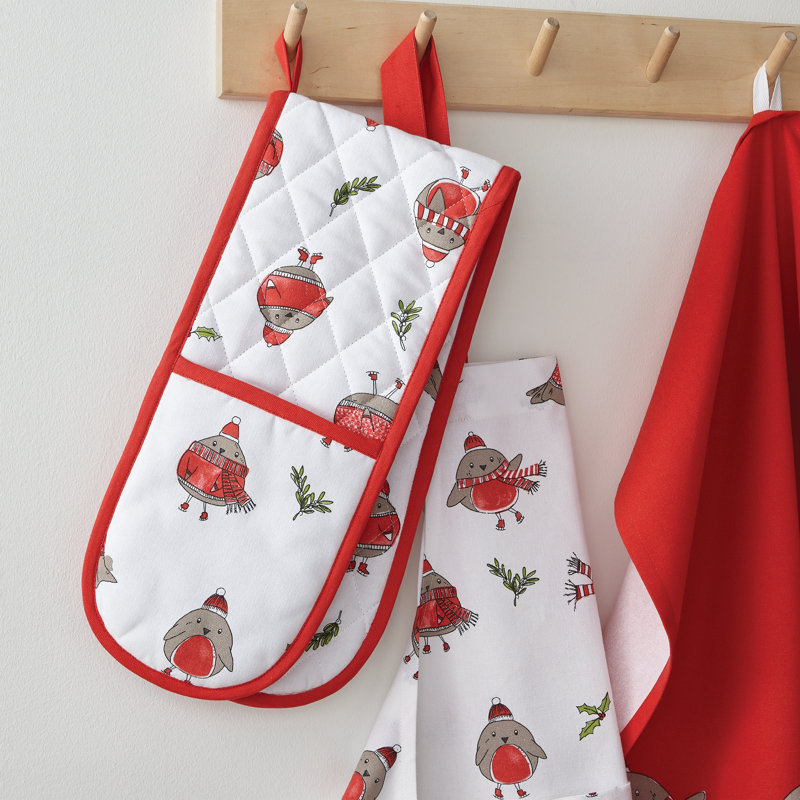 Christmas Robins Double Oven Glove