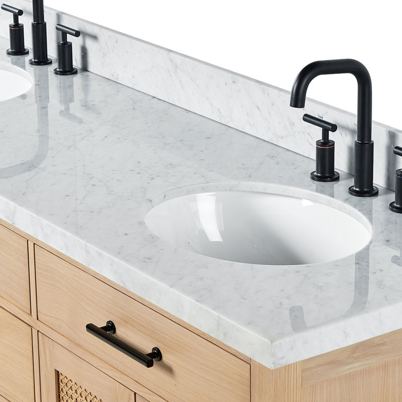 ARIEL Camila 73 Double Sink Bathroom Vanity with Italian Carrara Marble Top, Oval