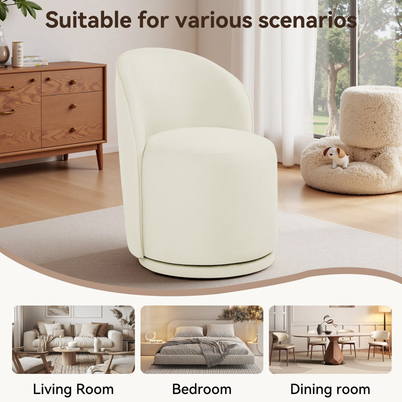 Integrated Barrel Armless Swivel Fabric Dining Chair, Beige Cotton Linen