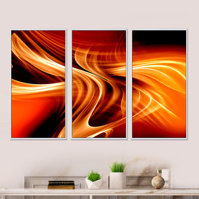 «Orange Abstract Warm Fractal Design», ensemble de 3 toiles abstraites encadrées