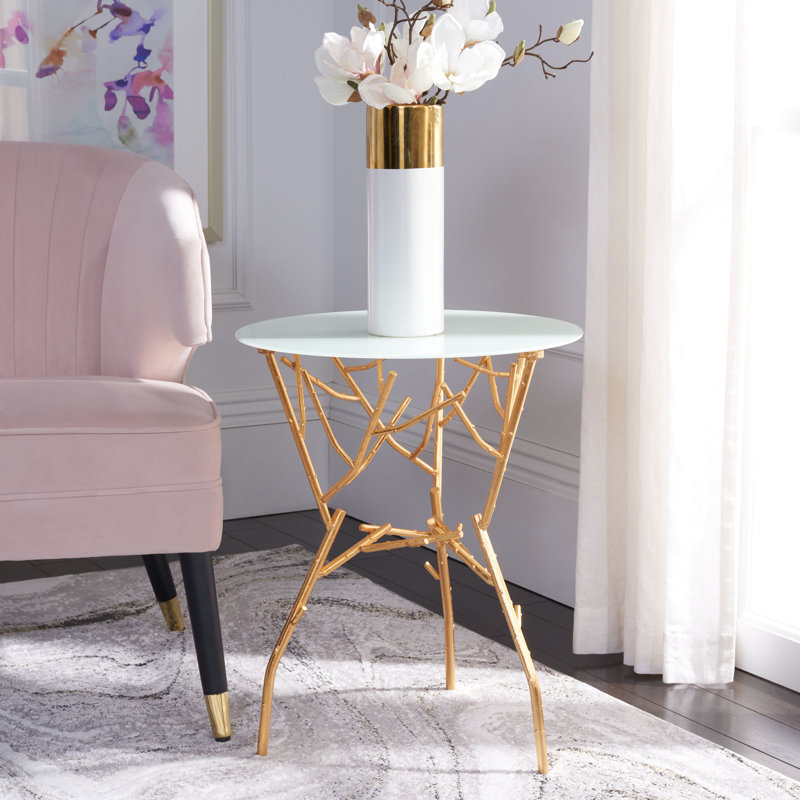 Oxendine Glass Top End Table, Gold / White