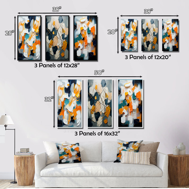 Orange Happiness Abstract Minimal, ensemble de 3 reproductions, Toile tendue, H 28 po x l 36 po