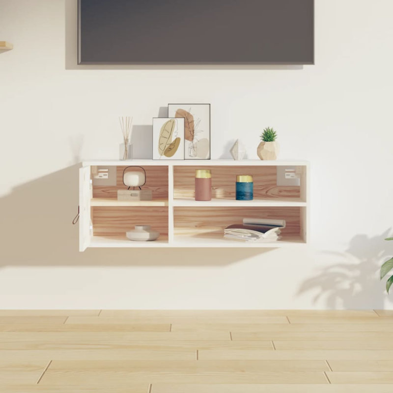 2 Piece Pine Solid Wood Floating Shelf, White